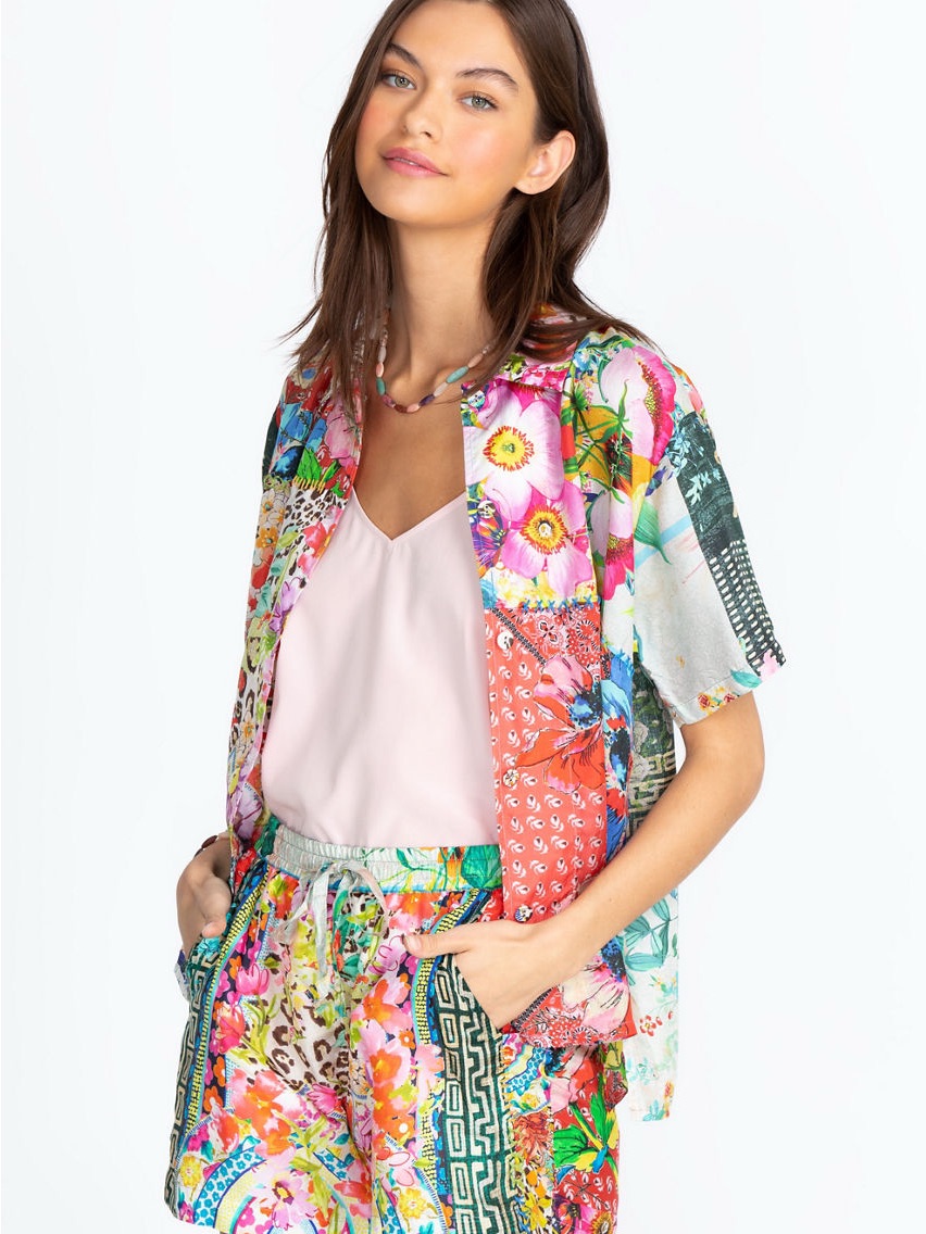 Johnny Was Multicolor Aero Remy Floral Print Silk Shorts Xl Msrp $205.00
